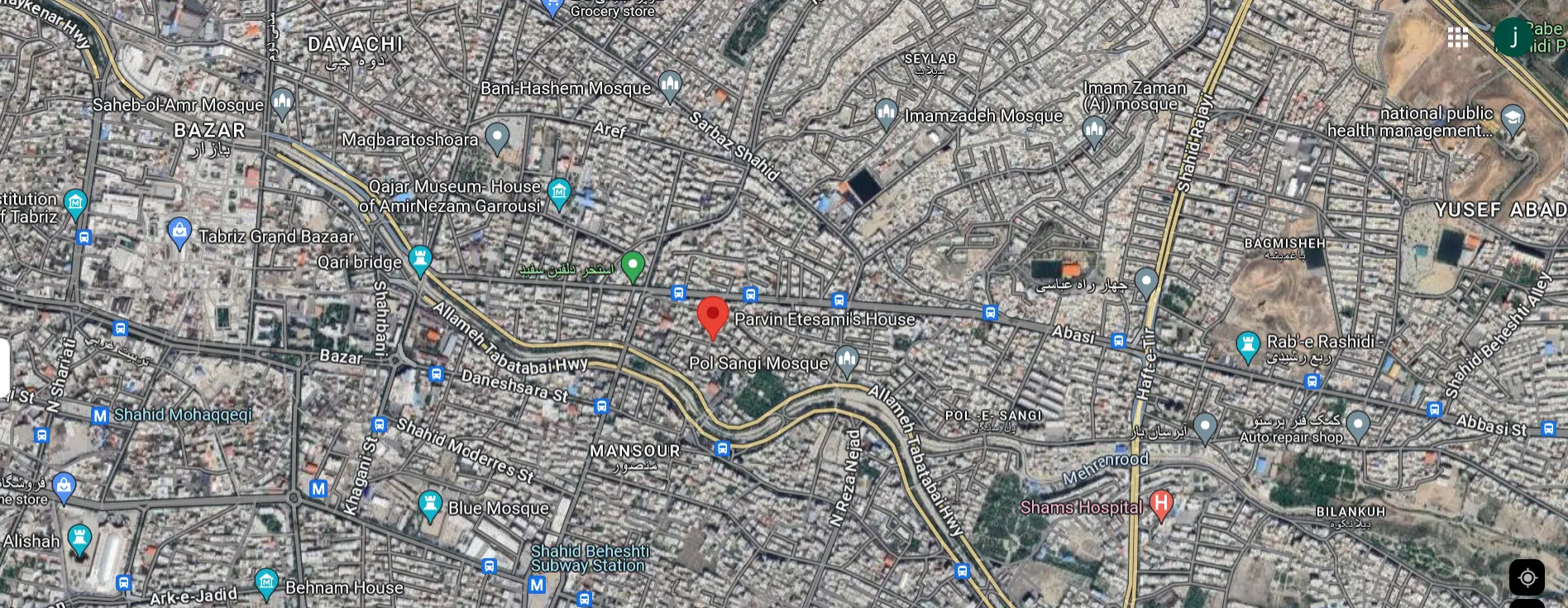 آدرس دقیق منزل پروین اعتصامی در تبریز روی نقشه 254165